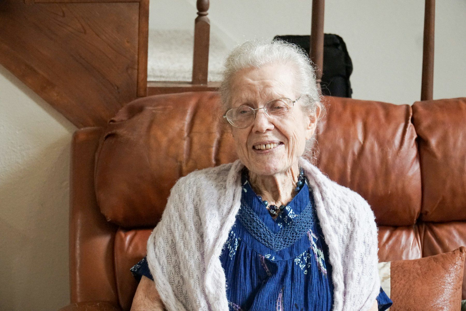 Older woman at home on a telemedicine video visit